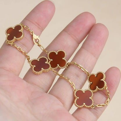 [Vicky] CLOVER 5 MOTIF RED CORNELIAN BRACELET COLLECTION