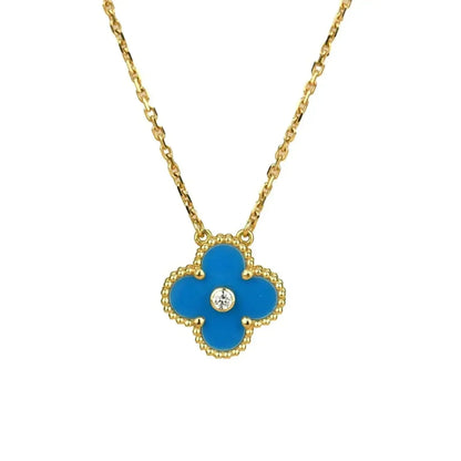 [Vicky]CLOVER 15MM DIAMOND AND BLUE AGATE NECKLACE