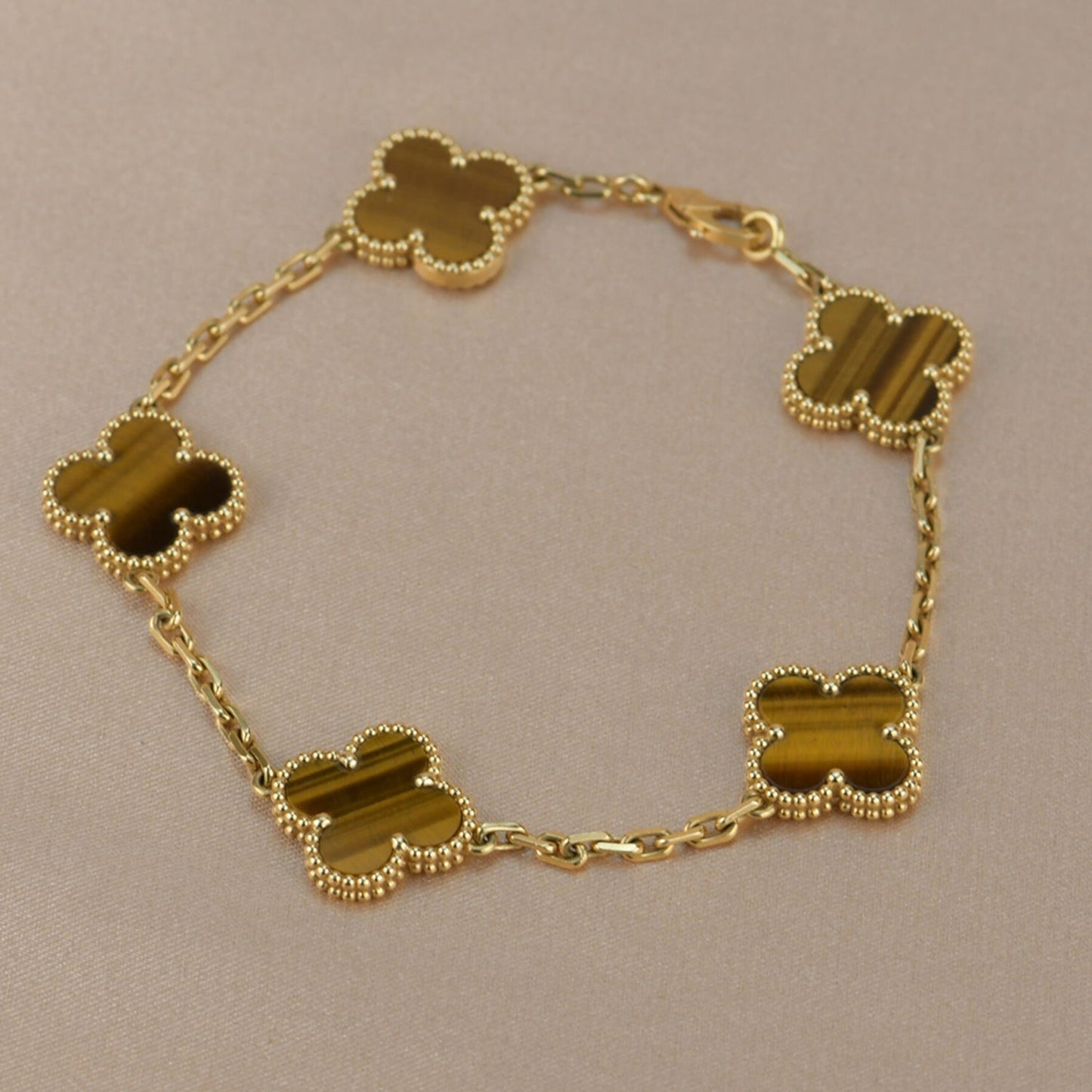 [Vicky]CLOVER  5 MOTIFS TIGER EYE BRACELET