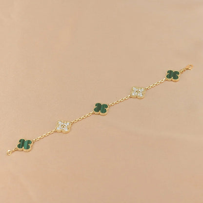 [Vicky] CLOVER 5 MOTIF MALACHITE BRACELET COLLECTION