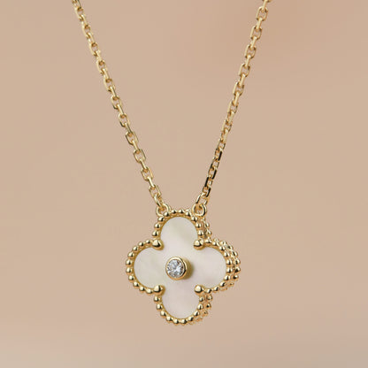 [Vicky]CLOVER 15MM DIAMOND GOLD MOTHER OF PEARL NECKLACE