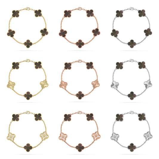[Vicky] CLOVER 5 MOTIF GRAY MOP BRACELET COLLECTION