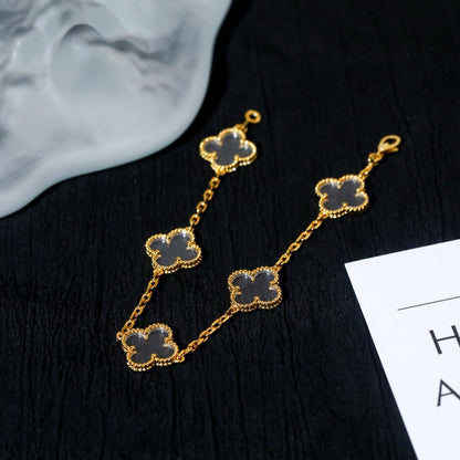 [Vicky]CLOVER 5 MOTIF ROCK CRYSTAL PINK GOLD BRACELET