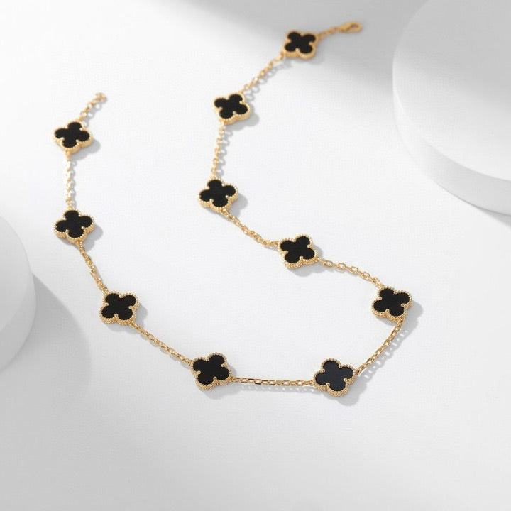 [Royal&Vicky]CLOVER 10 MOTIFS ONYX NECKLACE