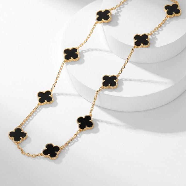 [Royal&Vicky]CLOVER 10 MOTIFS ONYX NECKLACE