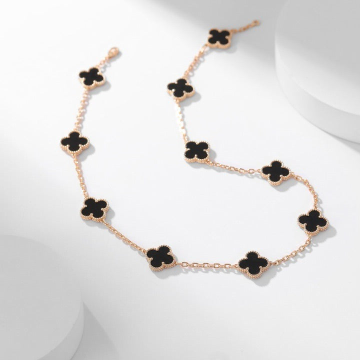 [Royal&Vicky]CLOVER 10 MOTIFS ONYX NECKLACE