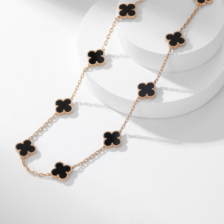 [Royal&Vicky]CLOVER 10 MOTIFS ONYX NECKLACE