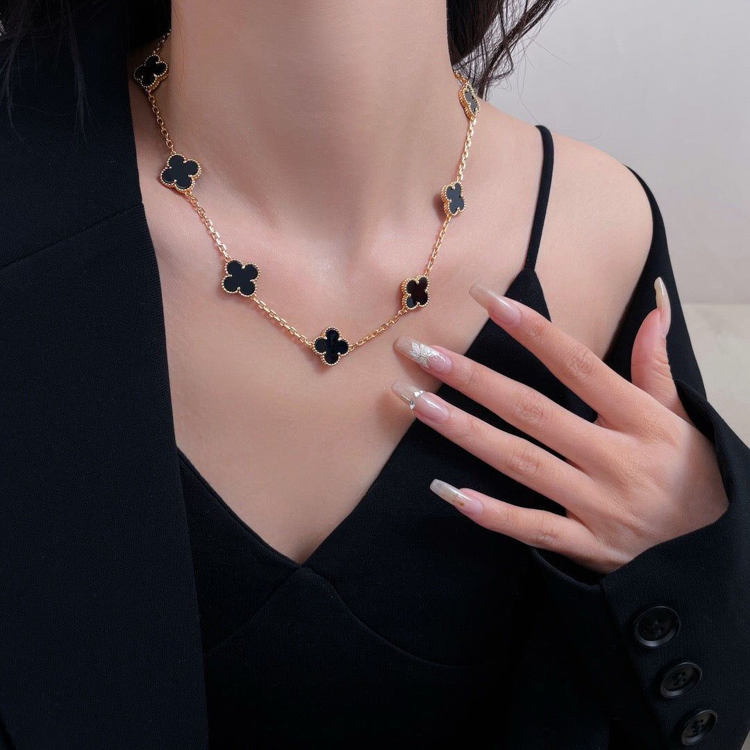 [Royal&Vicky]CLOVER 10 MOTIFS ONYX NECKLACE
