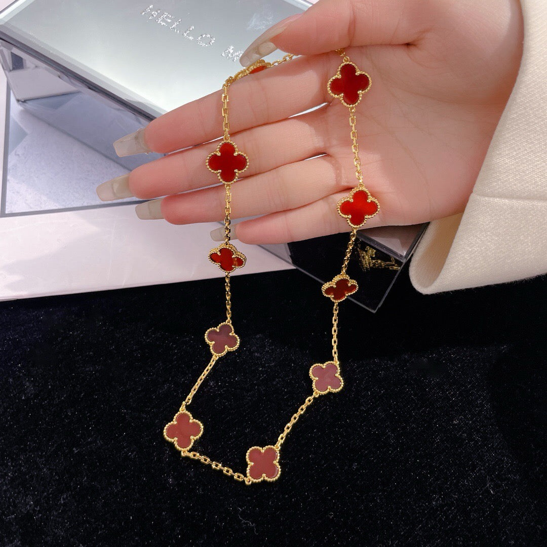 [Vicky]CLOVER 10 MOTIFS CARNELIAN NECKLACE