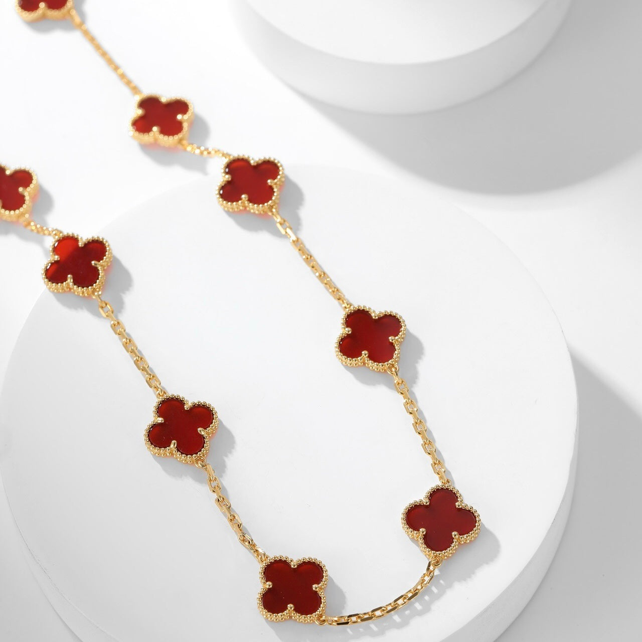 [Vicky]CLOVER 10 MOTIFS CARNELIAN NECKLACE