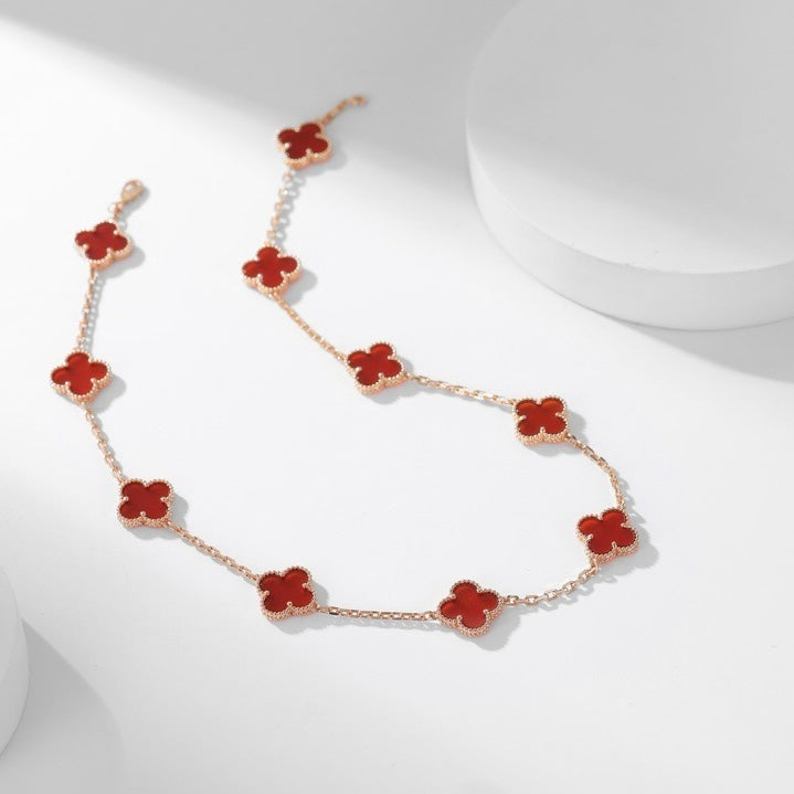 [Vicky]CLOVER 10 MOTIFS CARNELIAN NECKLACE