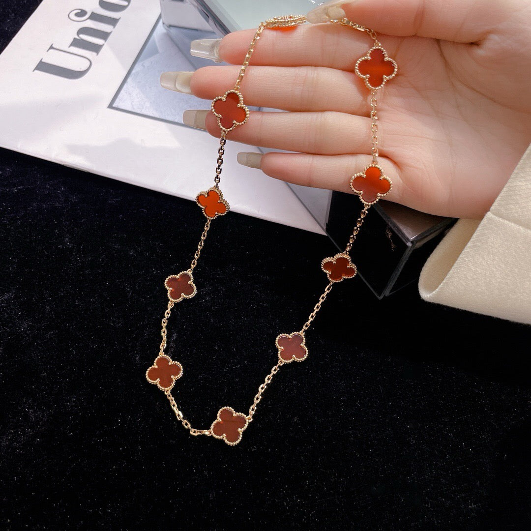 [Vicky]CLOVER 10 MOTIFS CARNELIAN NECKLACE