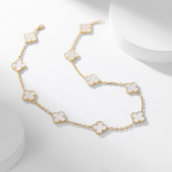 [Royal&Vicky]CLOVER 10 MOTIFS WHITE MOTHER OF PEARL NECKLACE
