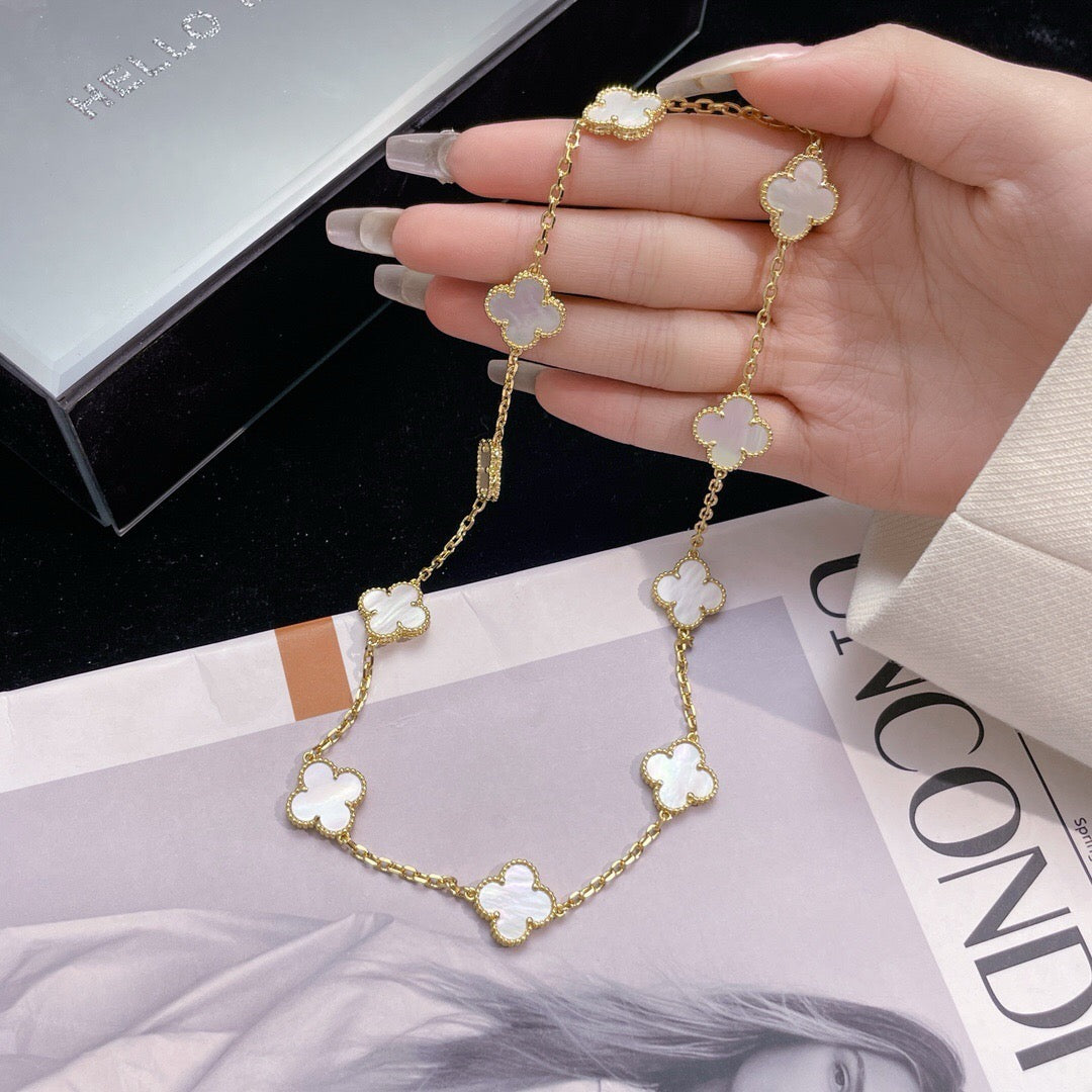 [Royal&Vicky]CLOVER 10 MOTIFS WHITE MOTHER OF PEARL NECKLACE