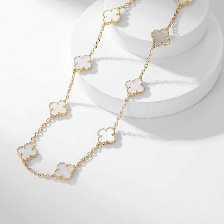 [Royal&Vicky]CLOVER 10 MOTIFS WHITE MOTHER OF PEARL NECKLACE