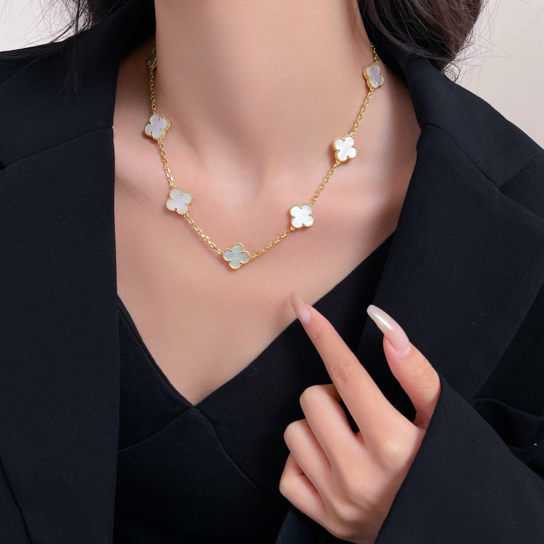 [Royal&Vicky]CLOVER 10 MOTIFS WHITE MOTHER OF PEARL NECKLACE