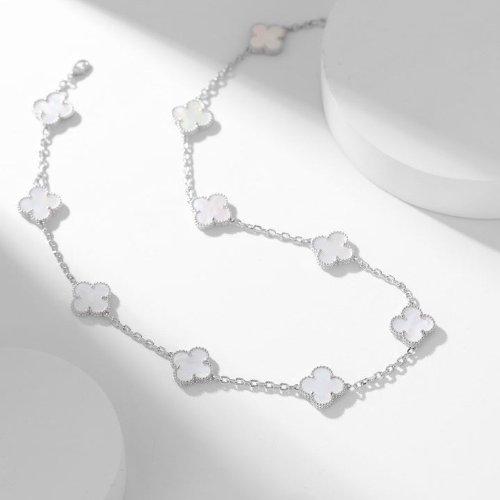 [Royal&Vicky]CLOVER 10 MOTIFS WHITE MOTHER OF PEARL NECKLACE