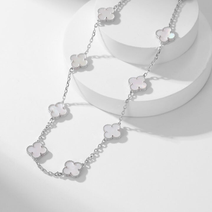 [Royal&Vicky]CLOVER 10 MOTIFS WHITE MOTHER OF PEARL NECKLACE