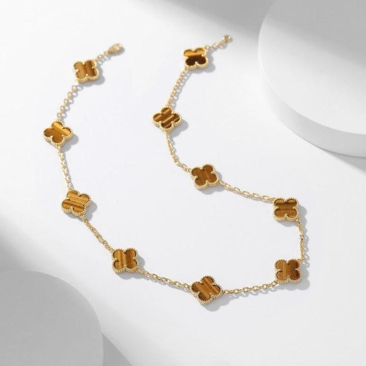 [Royal&Vicky]CLOVER 10 MOTIFS TIGER EYE NECKLACE
