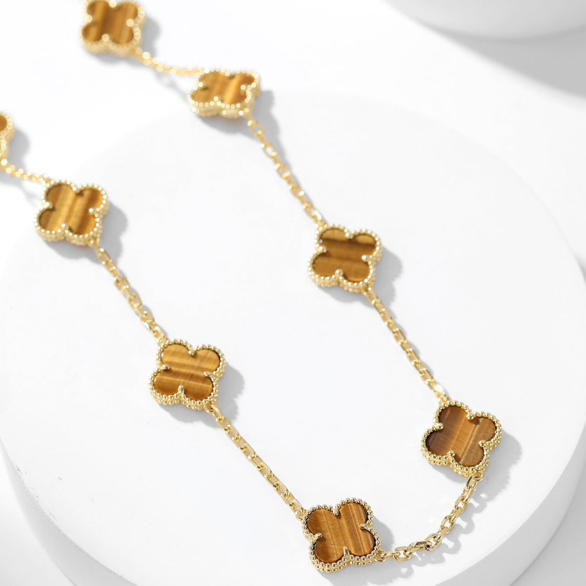 [Royal&Vicky]CLOVER 10 MOTIFS TIGER EYE NECKLACE