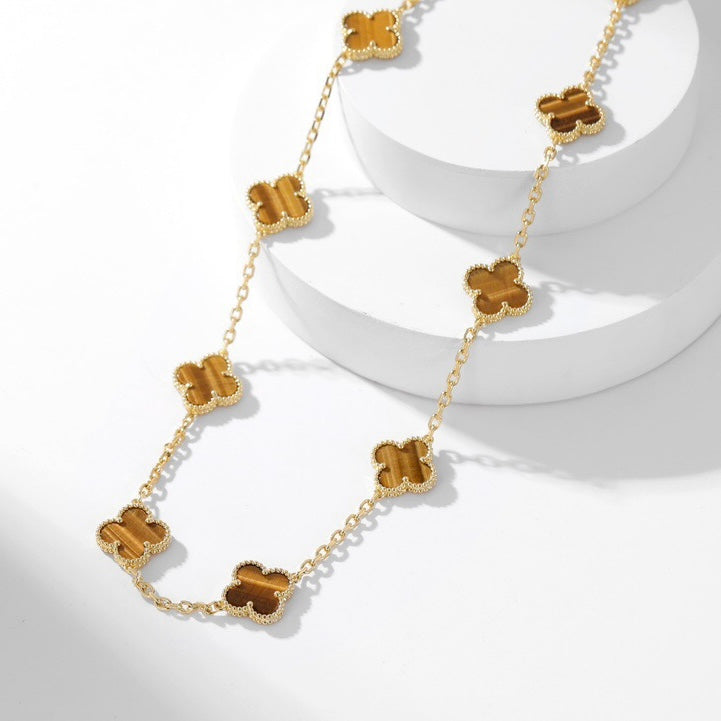 [Royal&Vicky]CLOVER 10 MOTIFS TIGER EYE NECKLACE