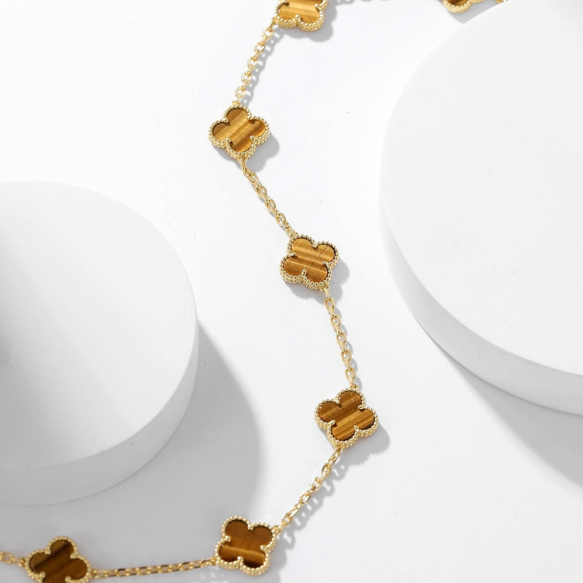 [Royal&Vicky]CLOVER 10 MOTIFS TIGER EYE NECKLACE