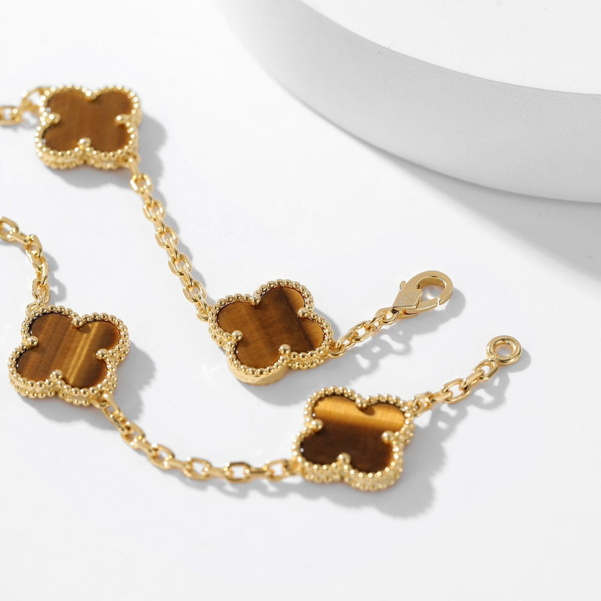 [Royal&Vicky]CLOVER 10 MOTIFS TIGER EYE NECKLACE