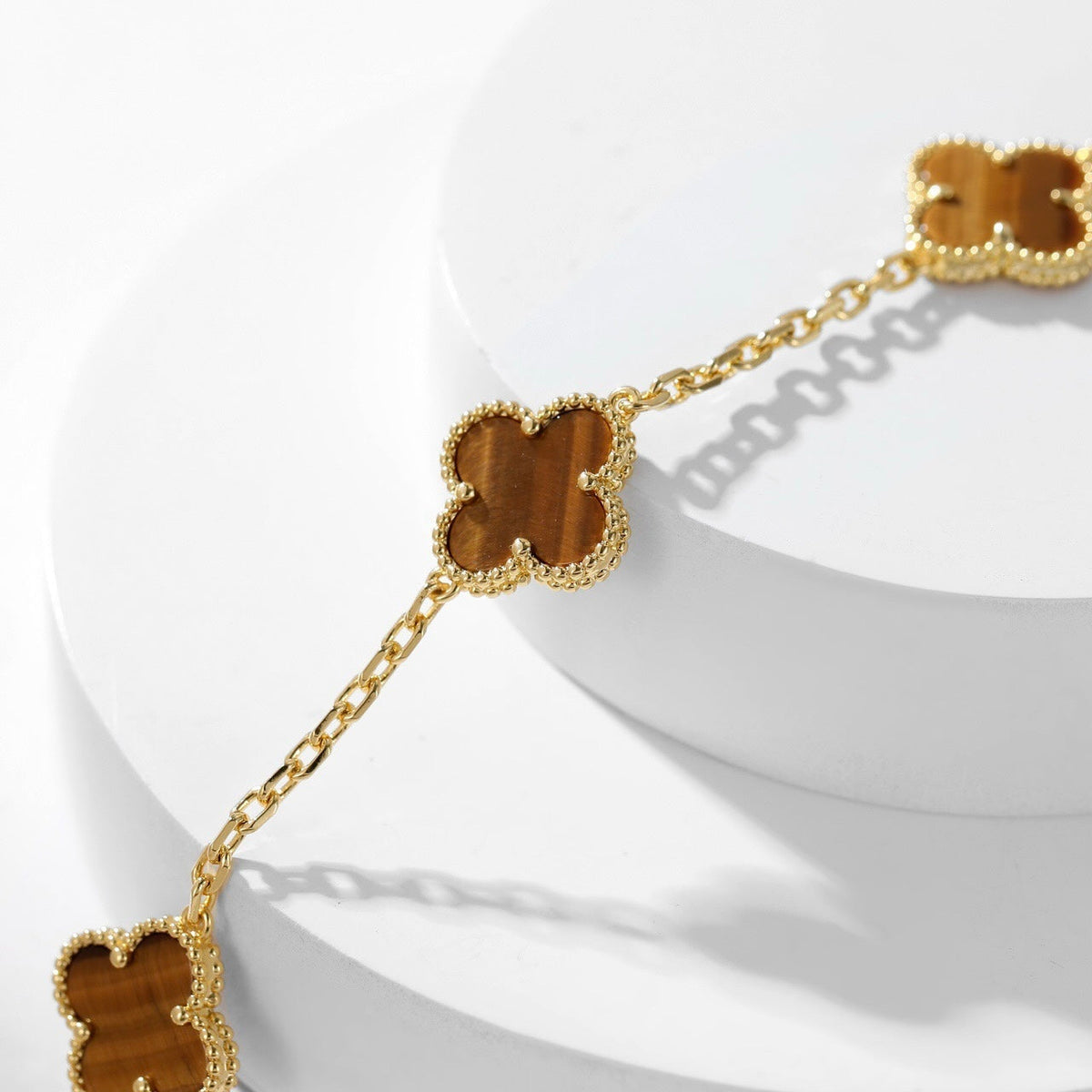 [Royal&Vicky]CLOVER 10 MOTIFS TIGER EYE NECKLACE