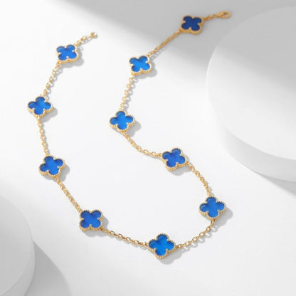 [Vicky]CLOVER 10 MOTIFS BLUE AGATE NECKLACE