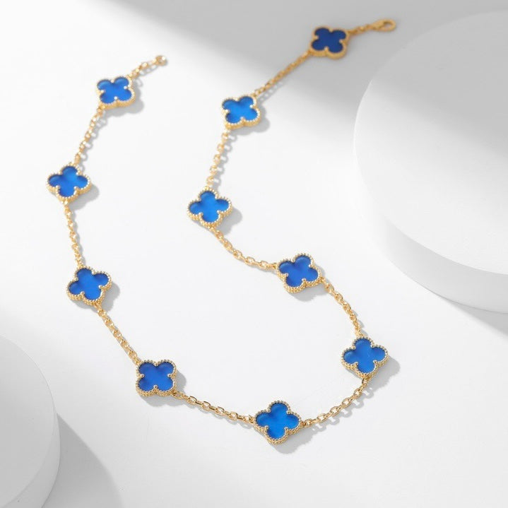 [Royal&Vicky]CLOVER 10 MOTIFS BLUE AGATE NECKLACE