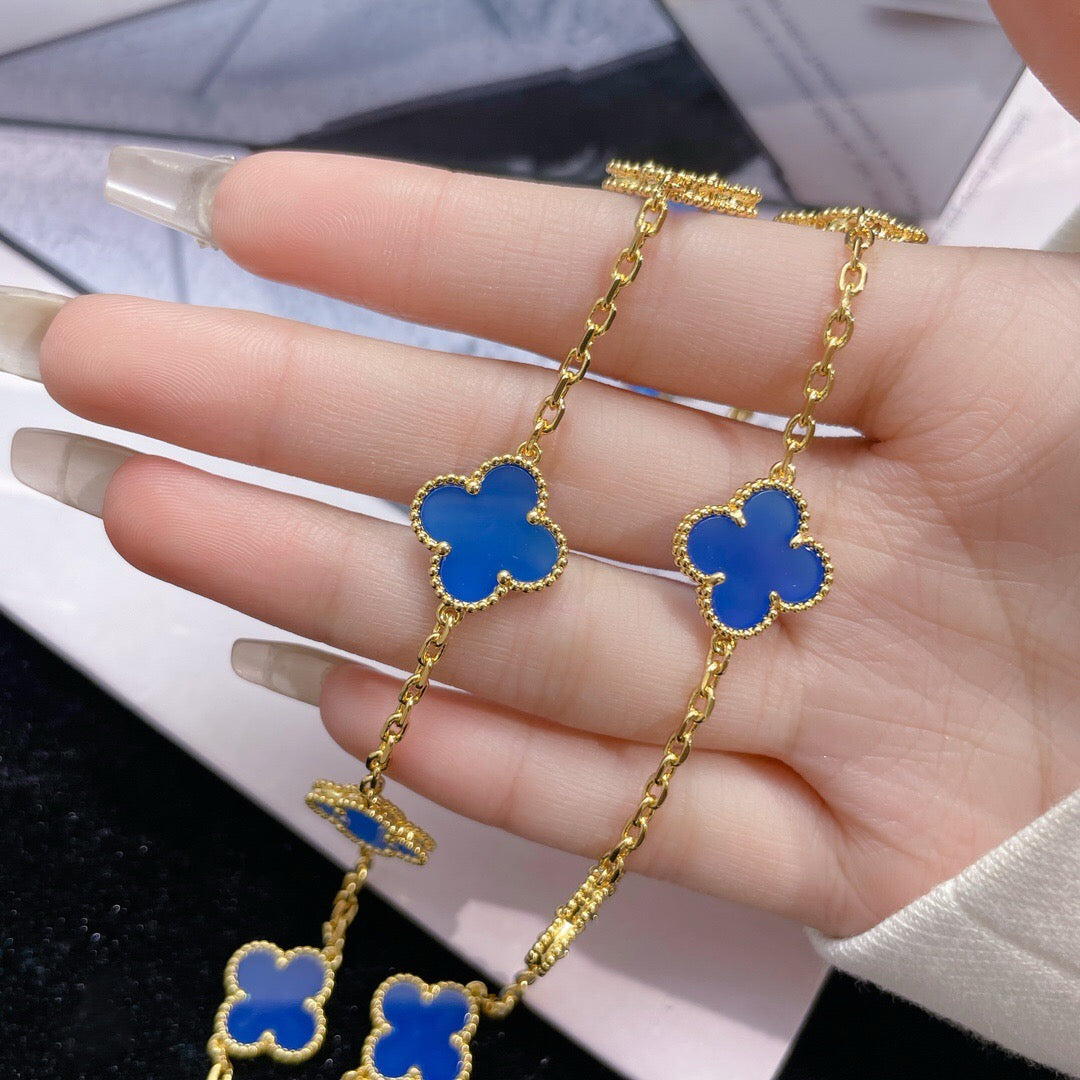 [Royal&Vicky]CLOVER 10 MOTIFS BLUE AGATE NECKLACE