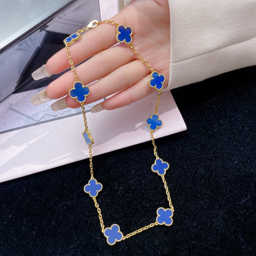[Royal&Vicky]CLOVER 10 MOTIFS BLUE AGATE NECKLACE