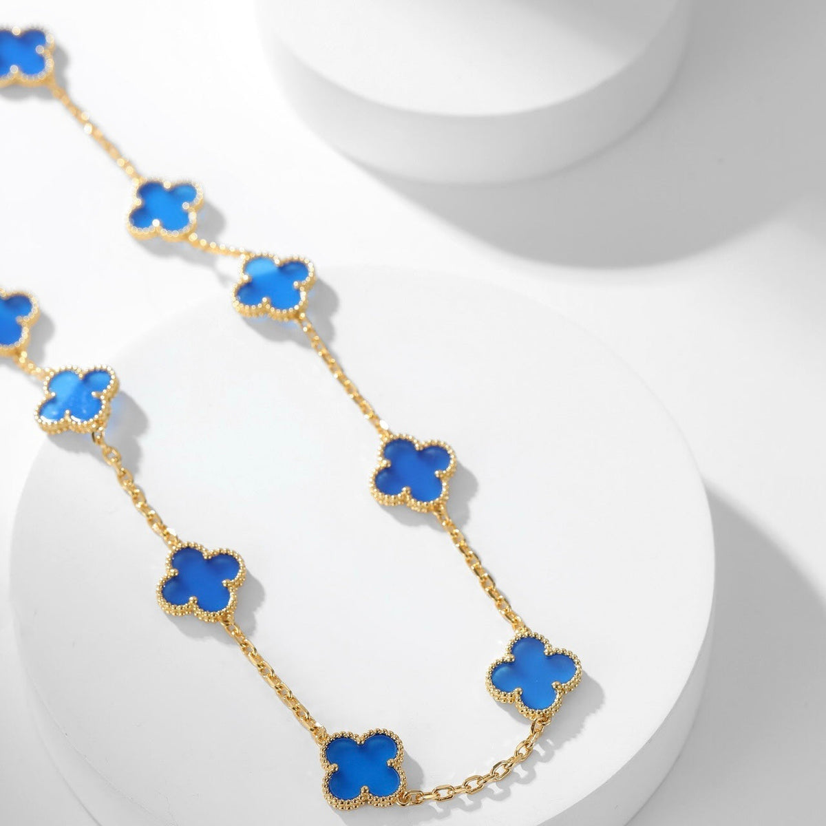 [Royal&Vicky]CLOVER 10 MOTIFS BLUE AGATE NECKLACE
