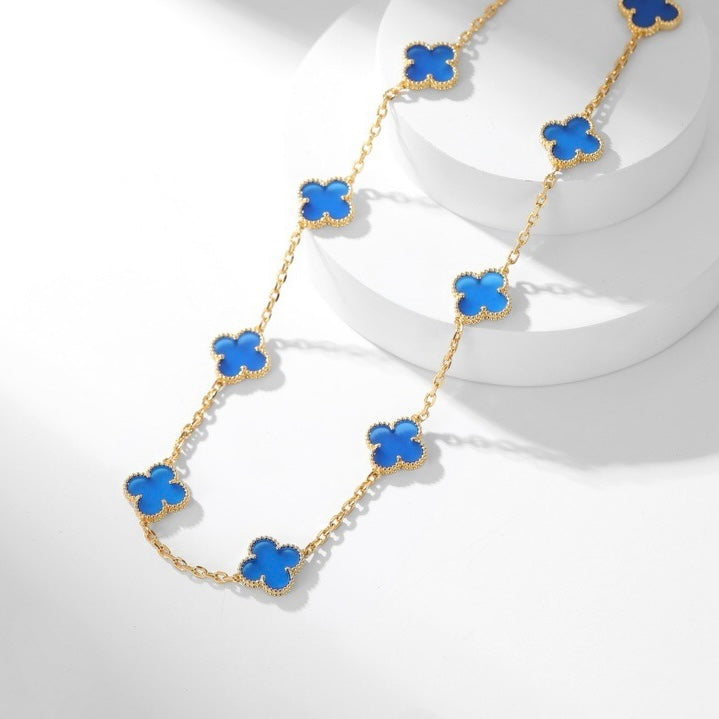 [Royal&Vicky]CLOVER 10 MOTIFS BLUE AGATE NECKLACE