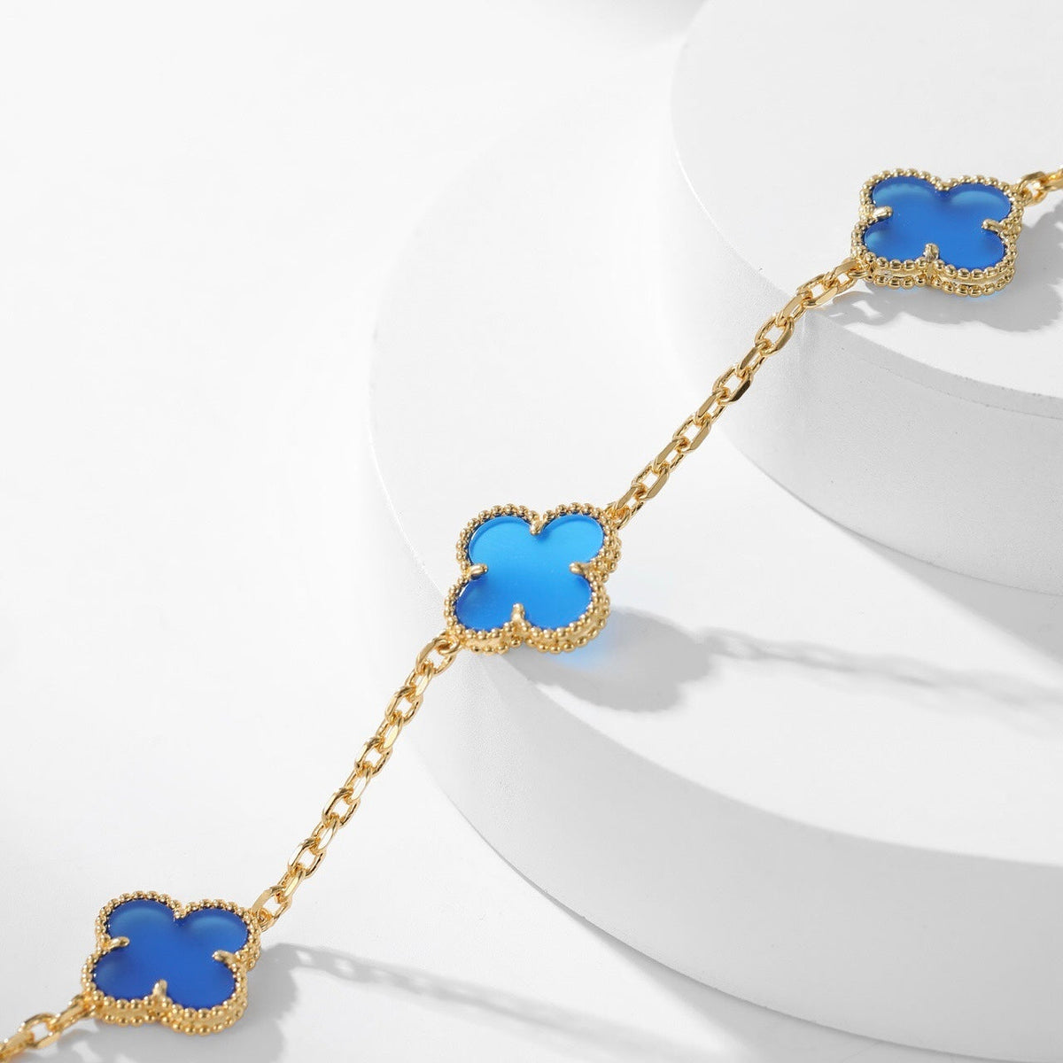 [Royal&Vicky]CLOVER 10 MOTIFS BLUE AGATE NECKLACE