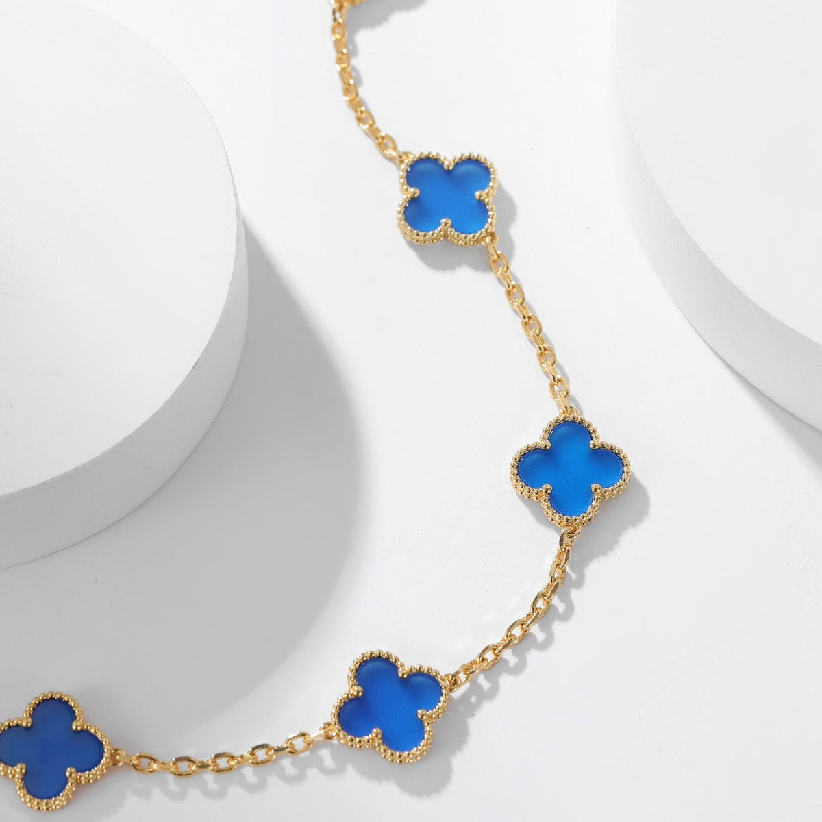 [Royal&Vicky]CLOVER 10 MOTIFS BLUE AGATE NECKLACE