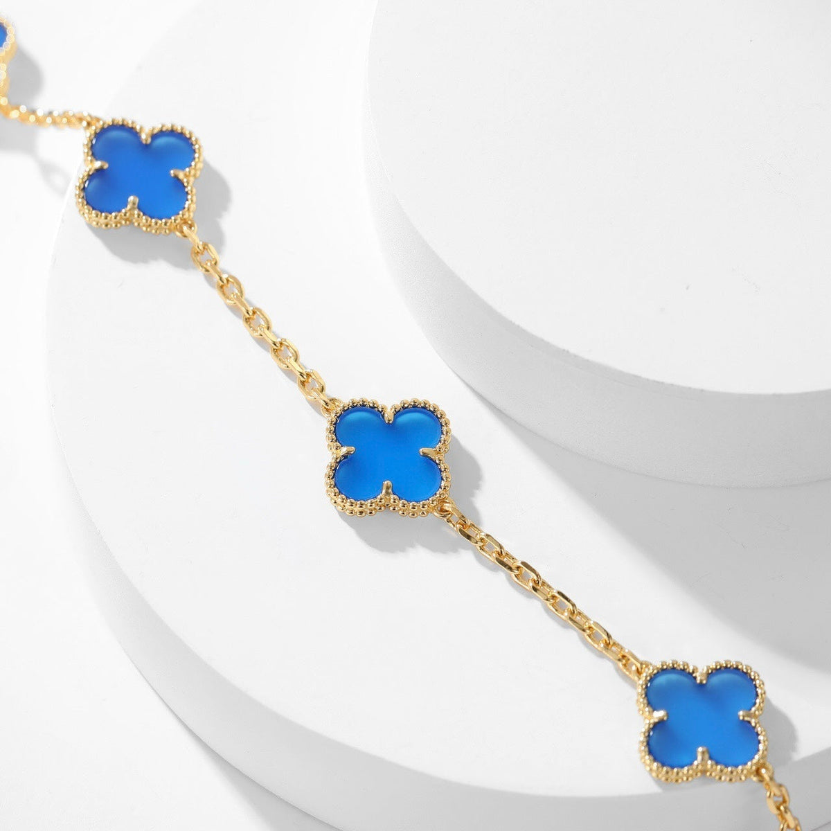 [Royal&Vicky]CLOVER 10 MOTIFS BLUE AGATE NECKLACE