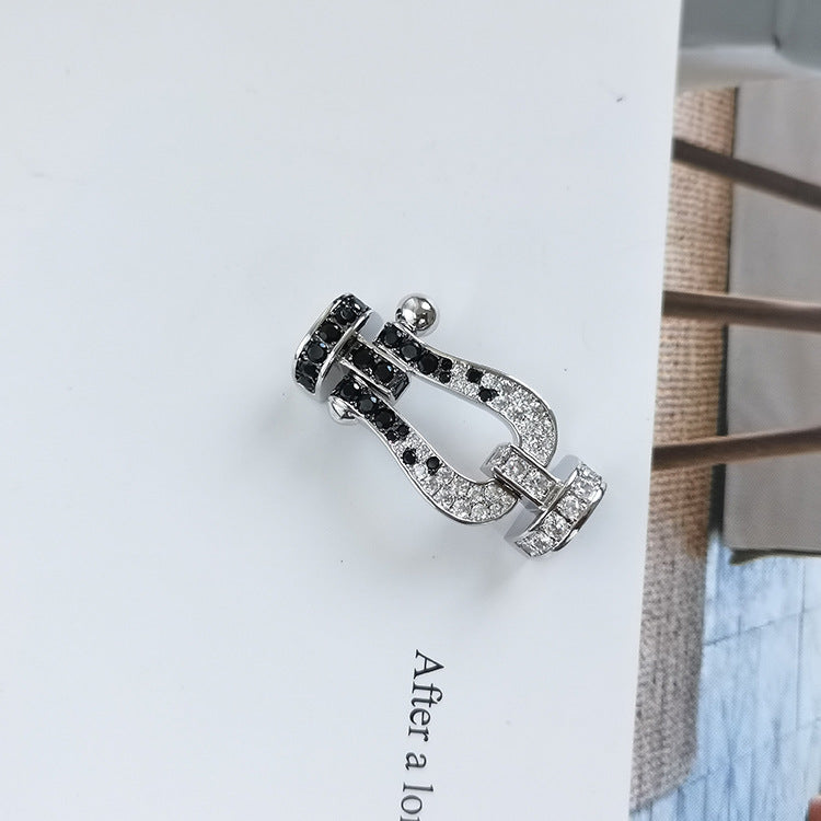 [Royal&Vicky]FORCE LARGE HORSESHOE BLACK WHITE DIAMOND BRACELET ROSE GOLD