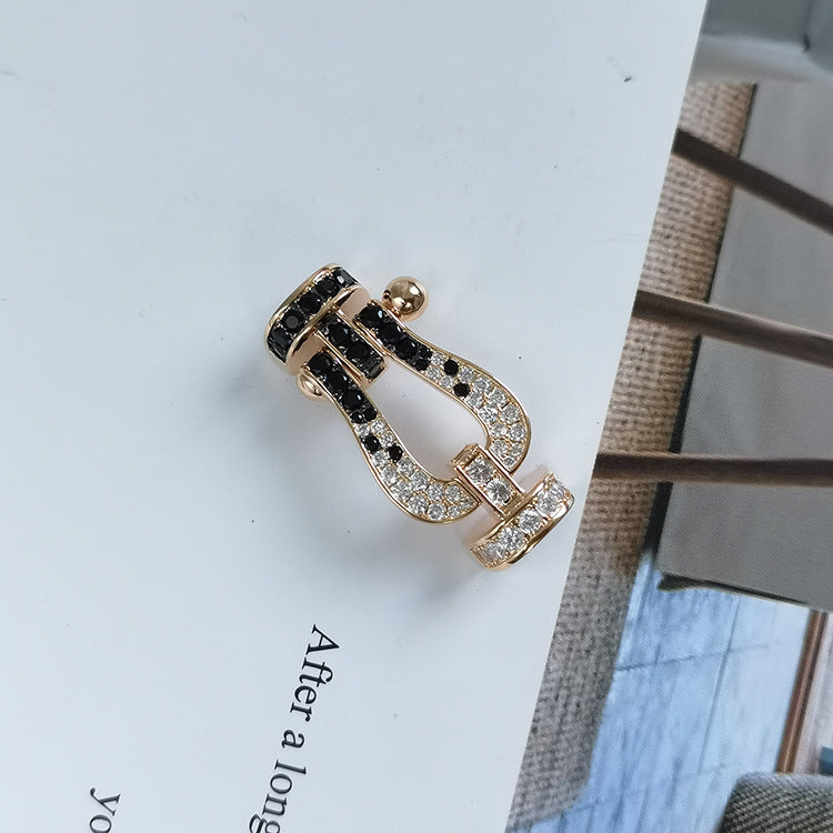 [Royal&Vicky]FORCE LARGE HORSESHOE BLACK WHITE DIAMOND BRACELET SILVER