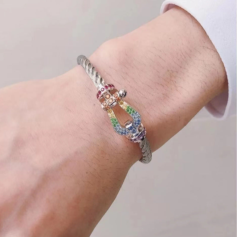 [Royal&Vicky]FORCE LARGE HORSESHOE  COLORED DIAMOND BRACELET ROSE GOLD