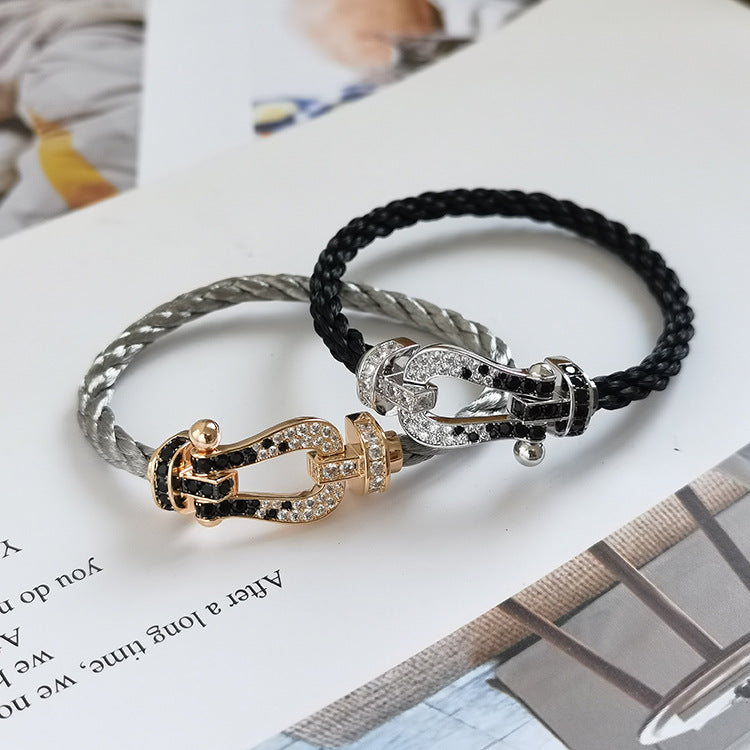 [Royal&Vicky]FORCE LARGE HORSESHOE BLACK WHITE DIAMOND BRACELET ROSE GOLD
