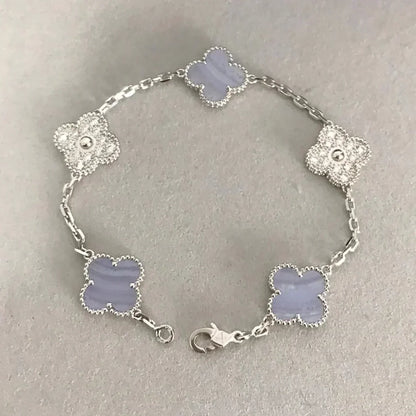 [Vicky] CLOVER 5 MOTIF PURPLE CHALCEDONY BRACELET COLLECTION