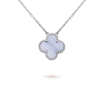[Royal&Vicky]CLOVER 15MM BLUE CHALCEDONY NECKLACE SILVER