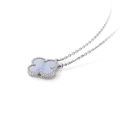[Vicky]CLOVER 15MM BLUE CHALCEDONY NECKLACE SILVER