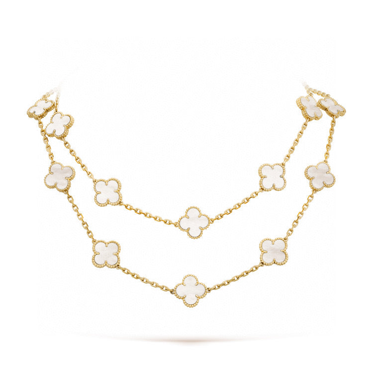 [Vicky]CLOVER 20 MOTIFS WHITE MOP NECKLACE
