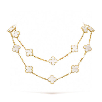 [Vicky]CLOVER 20 MOTIFS WHITE MOP NECKLACE