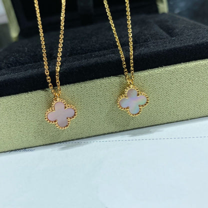 [Vicky]CLOVER 15MM PINK MOTHER-OF-PEARL SINGLE FLOWER NECKLACE