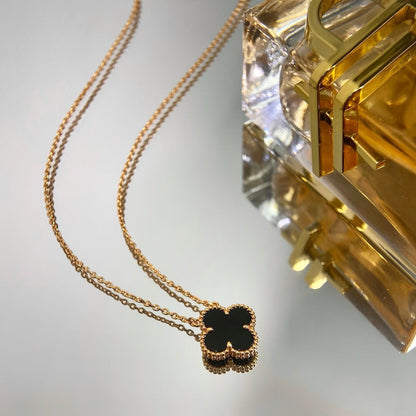 [Vicky]CLOVER 15MM BLACK ONYX SINGLE FLOWER NECKLACE