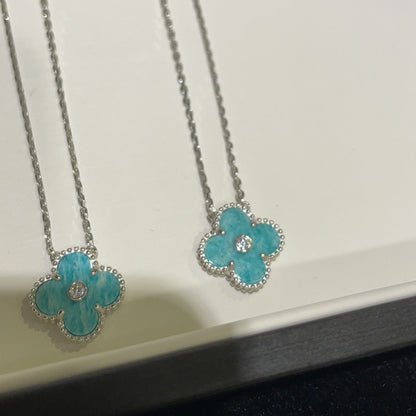 [Vicky]CLOVER 15MM DIAMOND SVRES PORCELAIN  NECKLACE SILVER