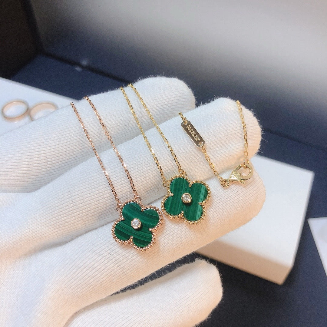[Vicky]CLOVER 15MM DIAMOND TURQUOISE NECKLACE